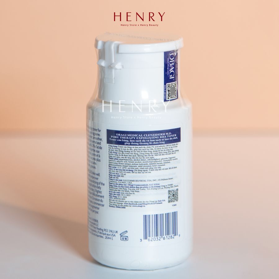 [Hàng Công Ty] Toner BHA Obagi Clenziderm M.D. Pore Therapy 148ml Kháng Viêm, Sạch Sâu Lỗ Chân Lông & Ngăn Ngừa Mụn Cấp Tốc