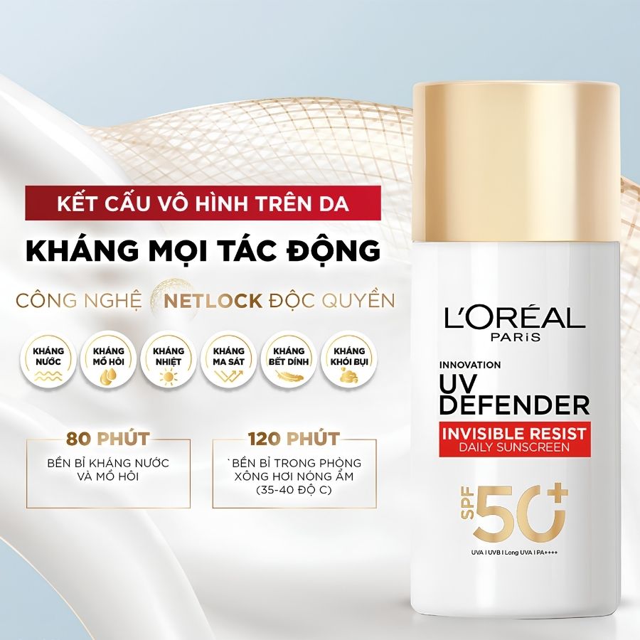 Kem Chống Nắng L'Oréal Paris X20 UV Defender Serum Invisible Fluid SPF50+ PA++++ 50ml – Chống Nắng Phổ Rộng, Mỏng Nhẹ Như Serum