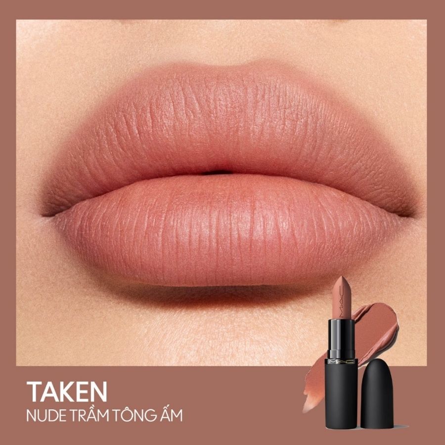 Son MAC Powder Kiss Lipstick #912 Taken Nude 3g – Son Lì Mờ Hazy Matte Màu Đỏ Beige Ấm Thời Thượng