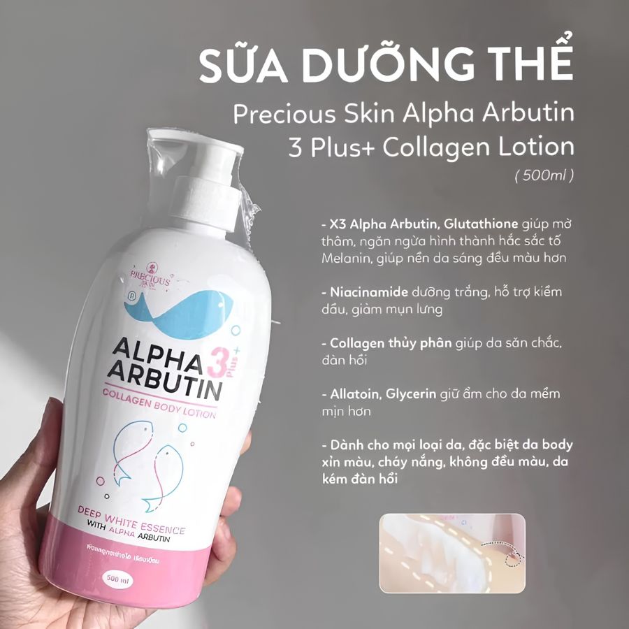 [Xách Tay] Dưỡng Thể Trắng Da Alpha Arbutin Collagen Lotion 3+ Plus 495ml Da Trắng Mịn, Căng Mướt Chuẩn Spa