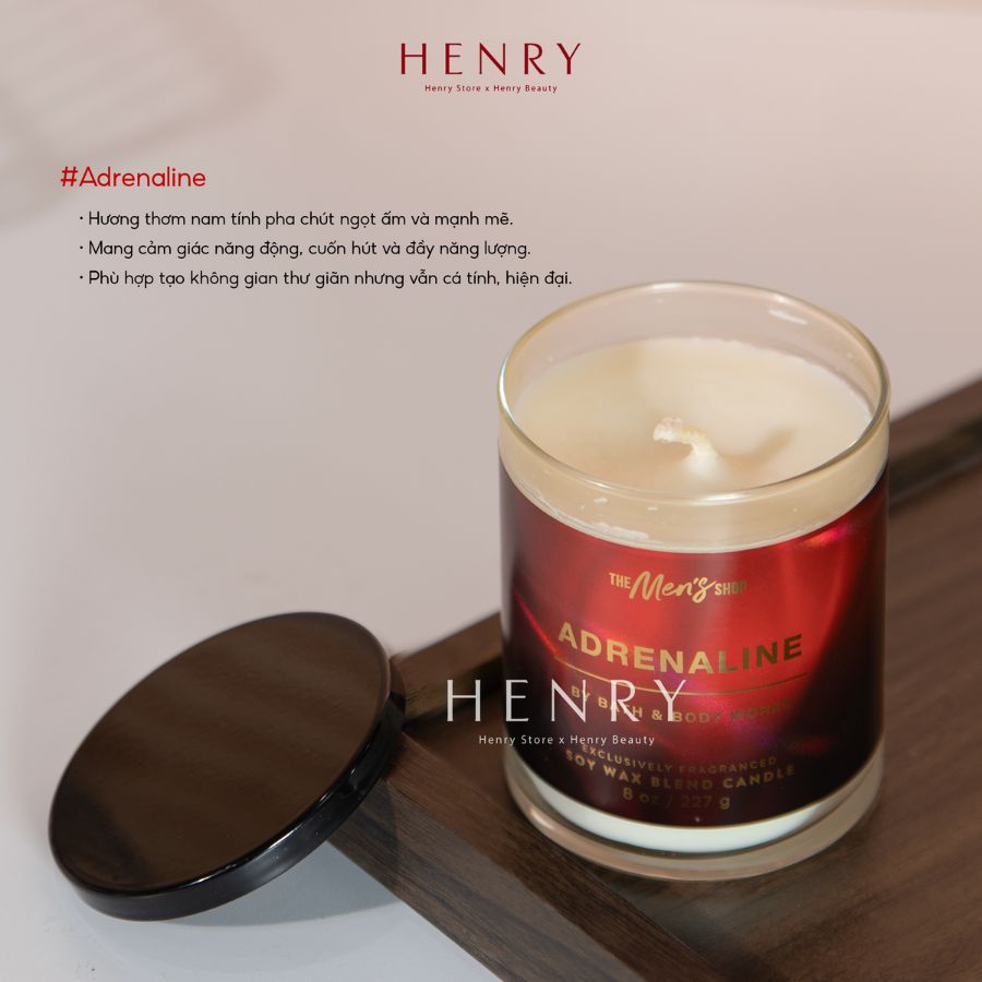 Nến Thơm 1 Bấc Bath & Body Works Adrenaline 227g Hương Thơm Mạnh Mẽ, Lôi Cuốn & Đầy Năng Lượng