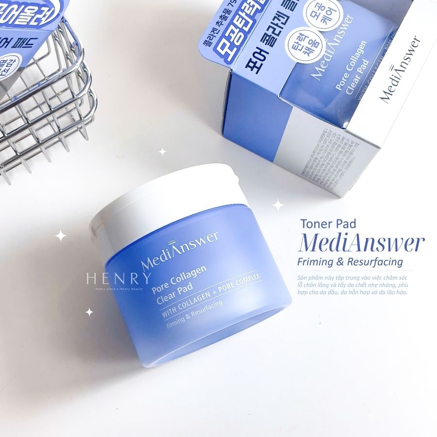 Toner Pad Se Khít Lỗ Chân Lông MediAnswer Pore Collagen Clear Pada (Hộp 80 Miếng + Tặng 1 Gói)