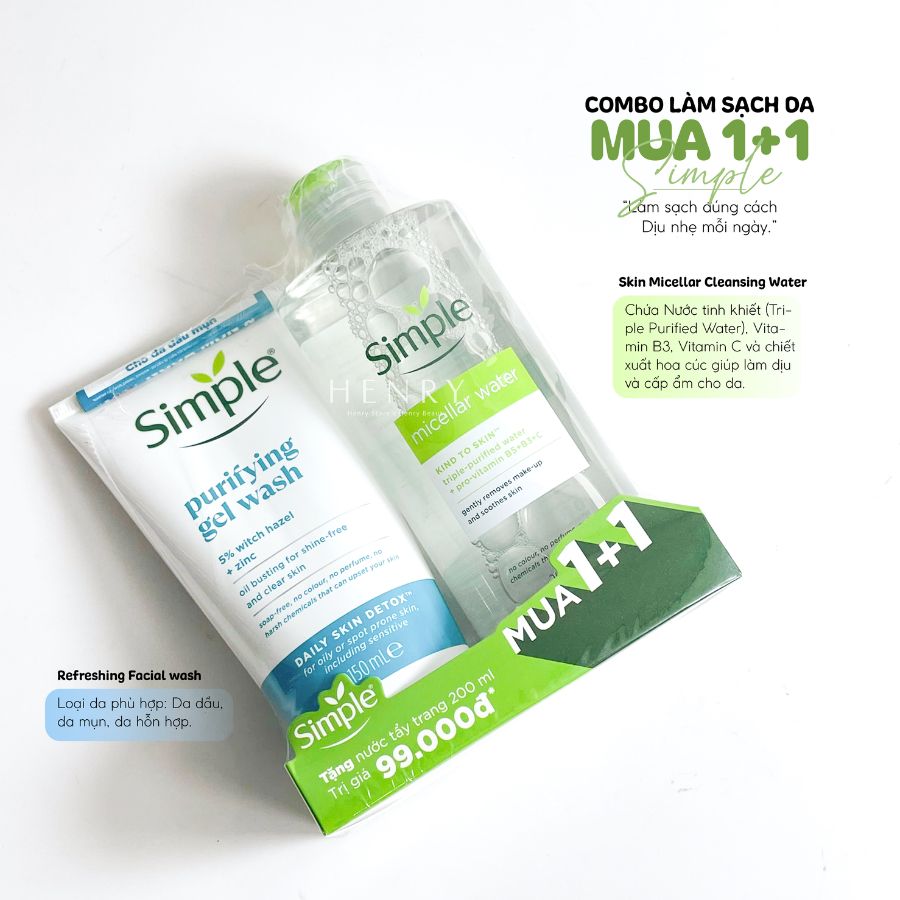 Set Làm Sạch Da Toàn Diện Simple Nước Tẩy Trang 200ml & Sữa Rửa Mặt 150ml