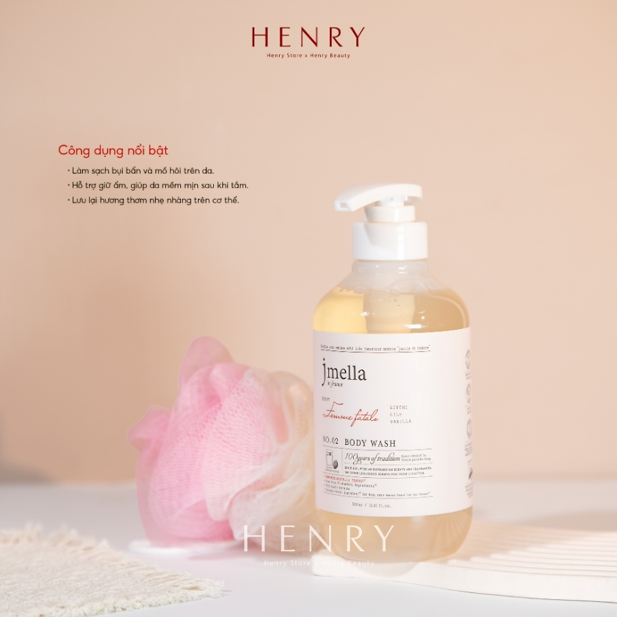 Set Sữa Tắm Jmella No.2 1000ml + Bông Tắm – Sữa Tắm Hương Nước Hoa Pháp, Dưỡng Ẩm Mềm Mịn Da