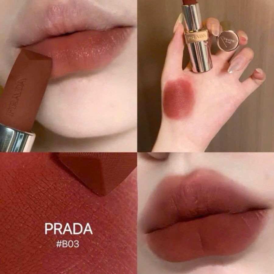 [Mini 1.3g] Son Lì Prada Monochrome Hyper Matte Lip #B03 Mahogany Nâu Đỏ Đất Trầm Ấm, Thời Thượng