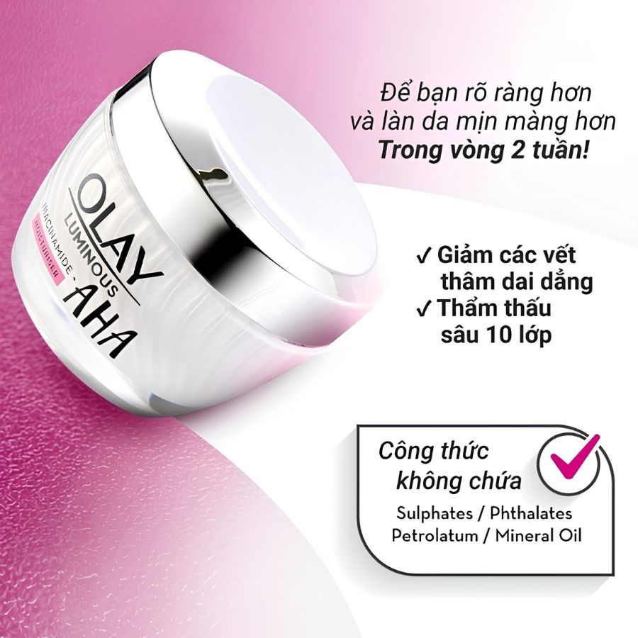 Kem Dưỡng Ẩm Olay Luminous Niacinamide + AHA Cream 50g Chính Hãng - Dưỡng Sáng Da, Mờ Thâm, Cấp Ẩm Hiệu Quả
