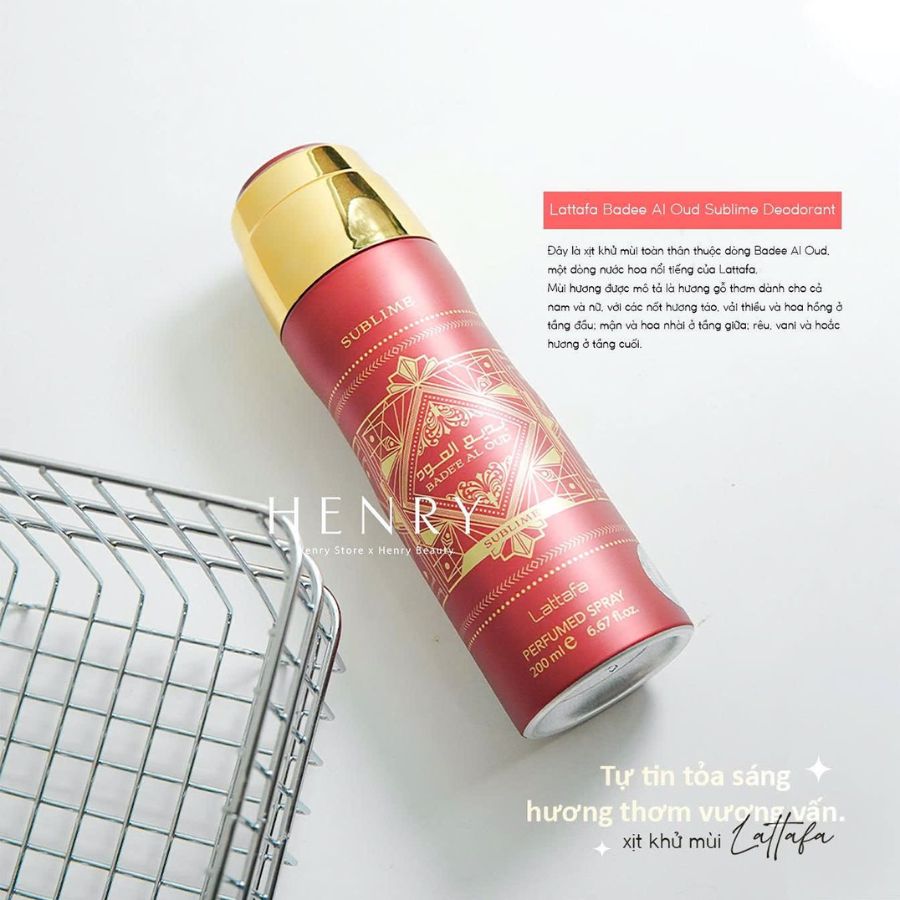 Xịt Thơm Toàn Thân Lattafa Bade'e Al Oud Sublime Body Spray 200ml