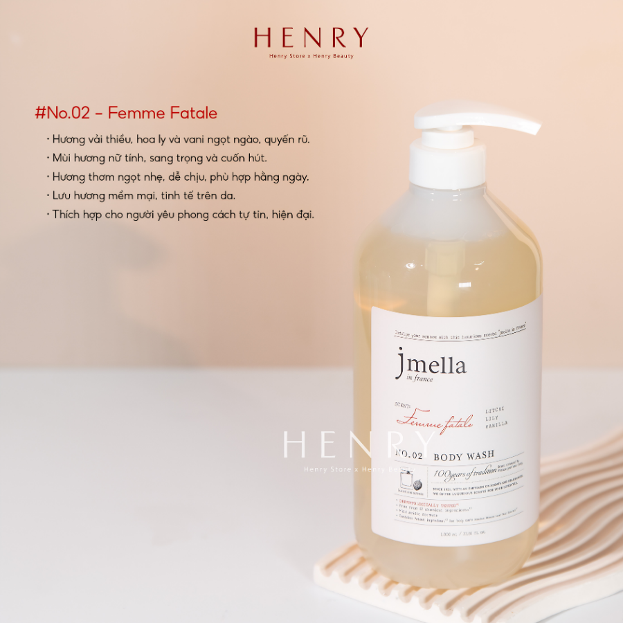 [Hàng Công Ty] Sữa Tắm JMELLA In France 1000ml – Làm Sạch Dịu Nhẹ, Dưỡng Ẩm Và Lưu Hương Nước Hoa Pháp