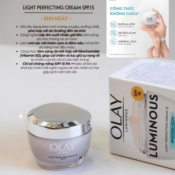 Kem Dưỡng Ngày Olay Luminous Light Perfecting Cream SPF15 PA++ 50g – Dưỡng Sáng, Cấp Ẩm & Bảo Vệ Da Ban Ngày