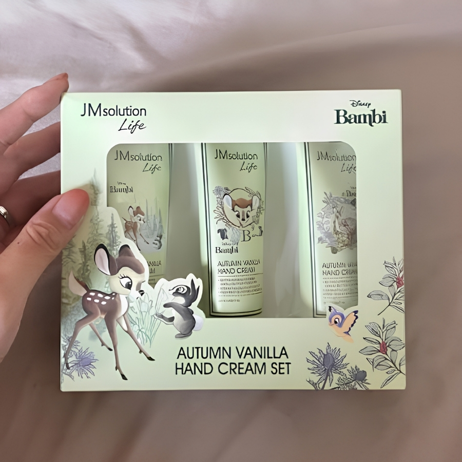 Set Kem Dưỡng Tay JM Solution Life Autumn Vanilla Disney (3x50ml) – Set Bambi Xanh, Hương Gỗ Ấm Áp