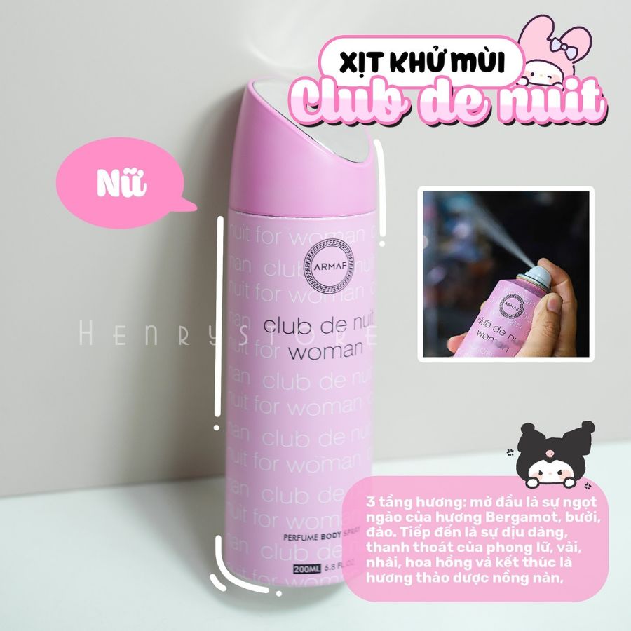 Xịt Thơm Toàn Thân Armaf Club De Nuit Woman Perfume Body Spray 200ml Hương Nước Hoa Sang Chảnh, Cuốn Hút & Thời Thượng