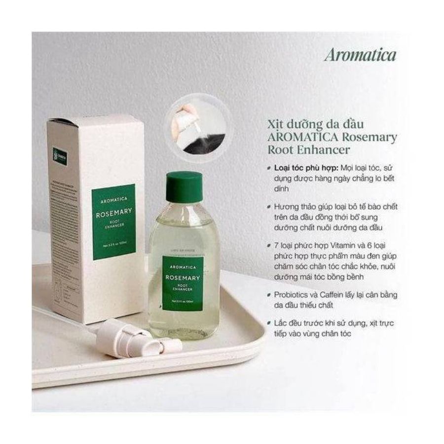 Xịt Dưỡng Tóc Aromatica Rosemary Root Enhancer 100ml – Hỗ Trợ Giảm Gãy Rụng, Nuôi Dưỡng Chân Tóc Chắc Khỏe