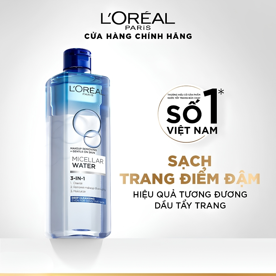 [XANH ĐẬM] Nước Tẩy Trang L'Oreal Tươi Mát Cho Da Dầu, Da Hỗn Hợp Micellar Water 3-in-1 Refreshing 400ml