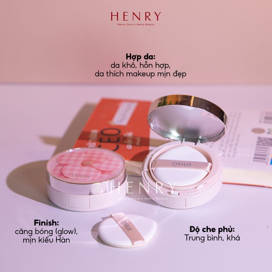 [Tách Set/ Nobox] Phấn Nước Ohui Ultimate Cover Cushion Moisture Flower Limited Edition 2026 Tone Trắng Hồng