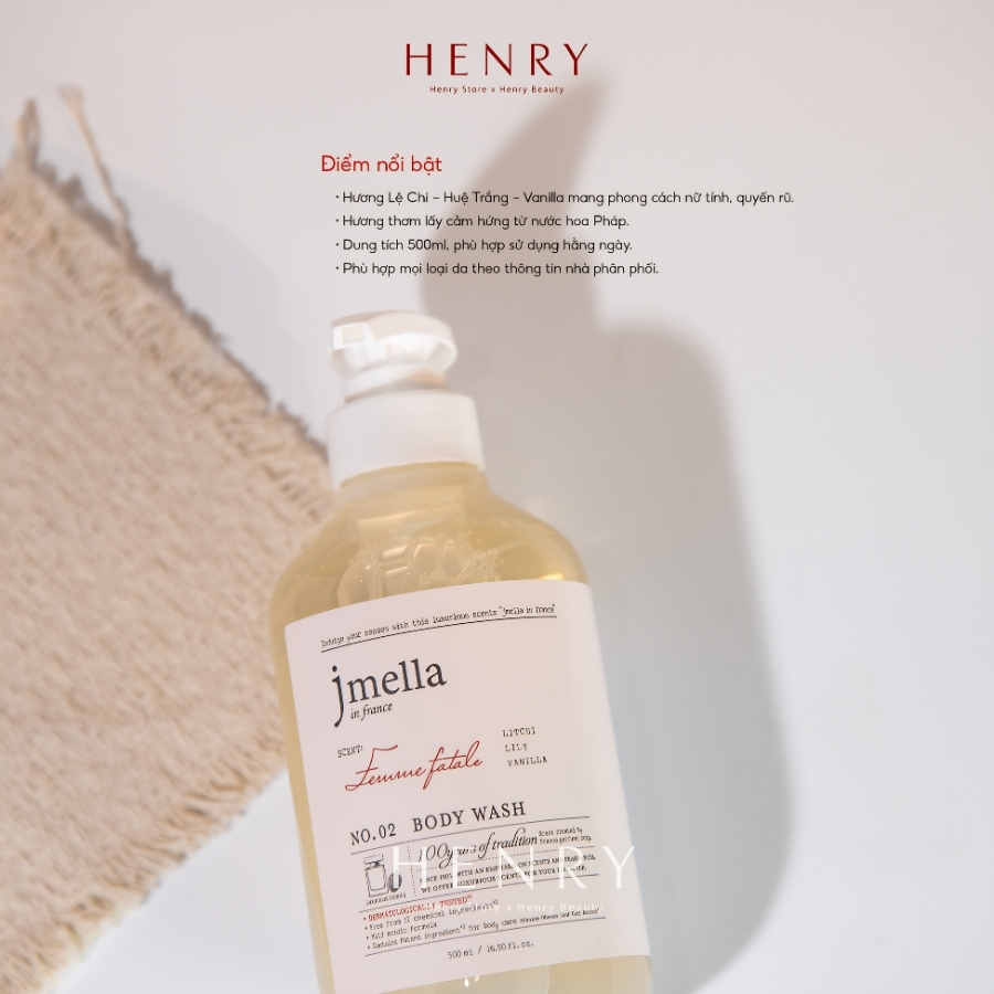 Set Sữa Tắm Jmella No.2 1000ml + Bông Tắm – Sữa Tắm Hương Nước Hoa Pháp, Dưỡng Ẩm Mềm Mịn Da