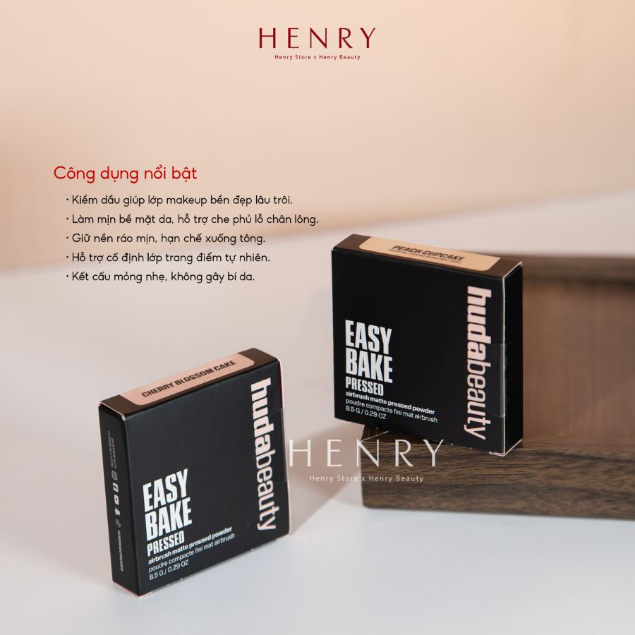 [Fullsize] Phấn Phủ Nén Huda Beauty Easy Bake Pressed Powder 8.5g #Peach Cupcake Kiềm Dầu, Hiệu Chỉnh Sắc Tố Da Tươi Tắn