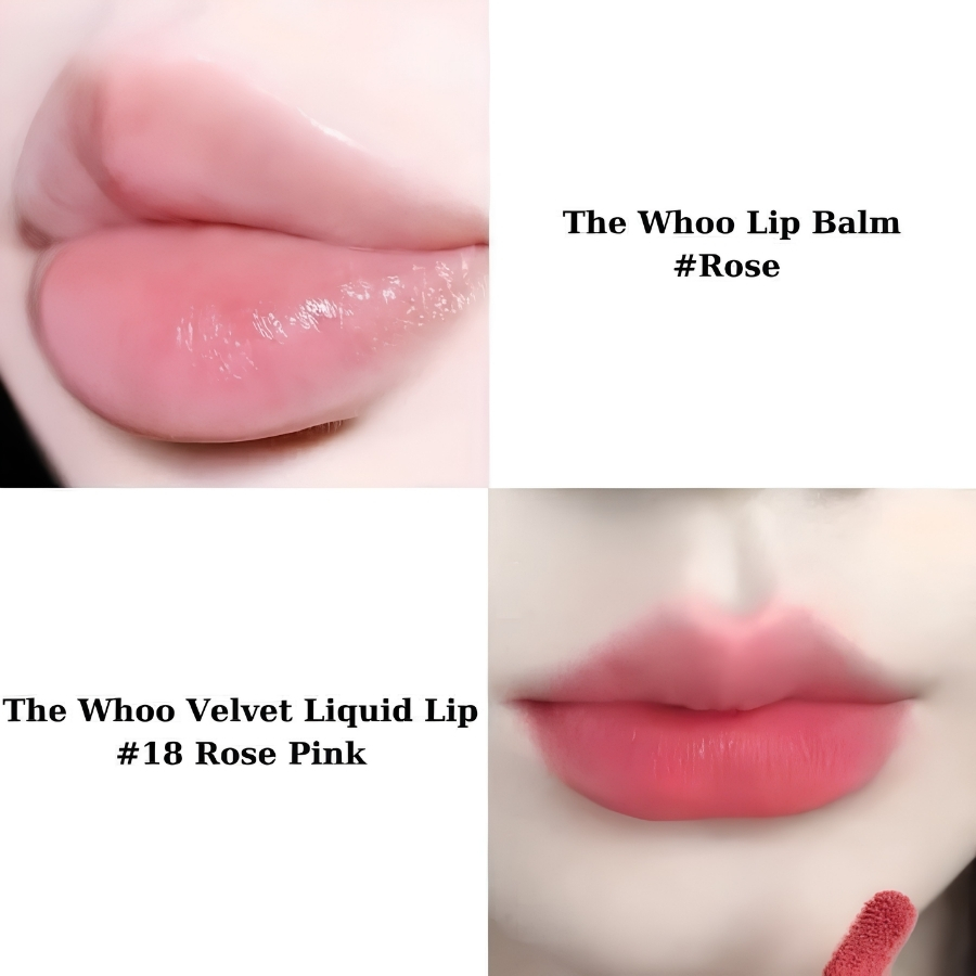 Set Son Dưỡng Whoo Glow Lip Balm Pink Special & Son Kem Velvet 18 Rose Pink – Set Son Môi Cao Cấp Kèm Túi