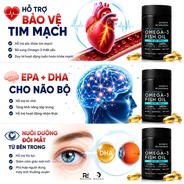 Viên Uống Dầu Cá Sports Research Triple Strength Omega-3 Fish Oil 150 Viên – Bổ Sung Omega-3 EPA & DHA