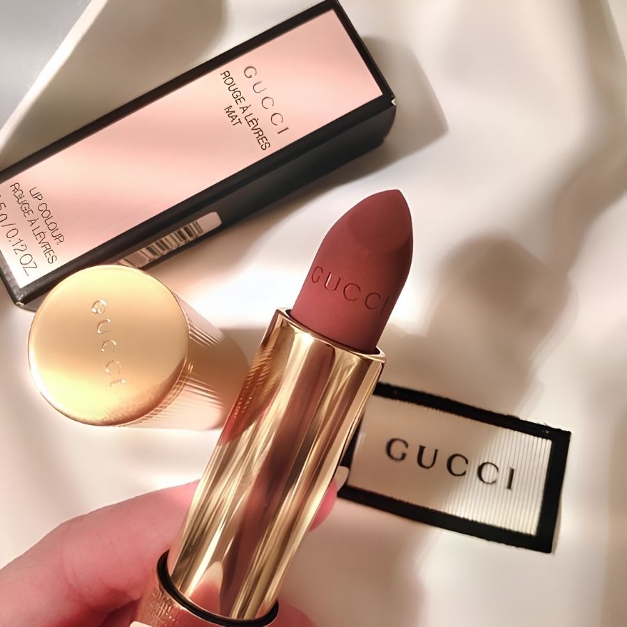 Son Gucci Rouge À Lèvres Mat 217 Valeria Rose 3.5g – Son Lì Màu Hồng Cam Đất Thanh Lịch, Mềm Mịn & Lâu Trôi
