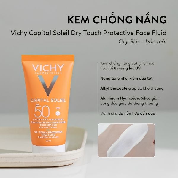 Kem Chống Nắng Vichy Capital Soleil Dry Touch Face Fluid SPF50+ 50ml – Kiềm Dầu, Bảo Vệ Da Toàn Diện & Nâng Tông Tự Nhiên
