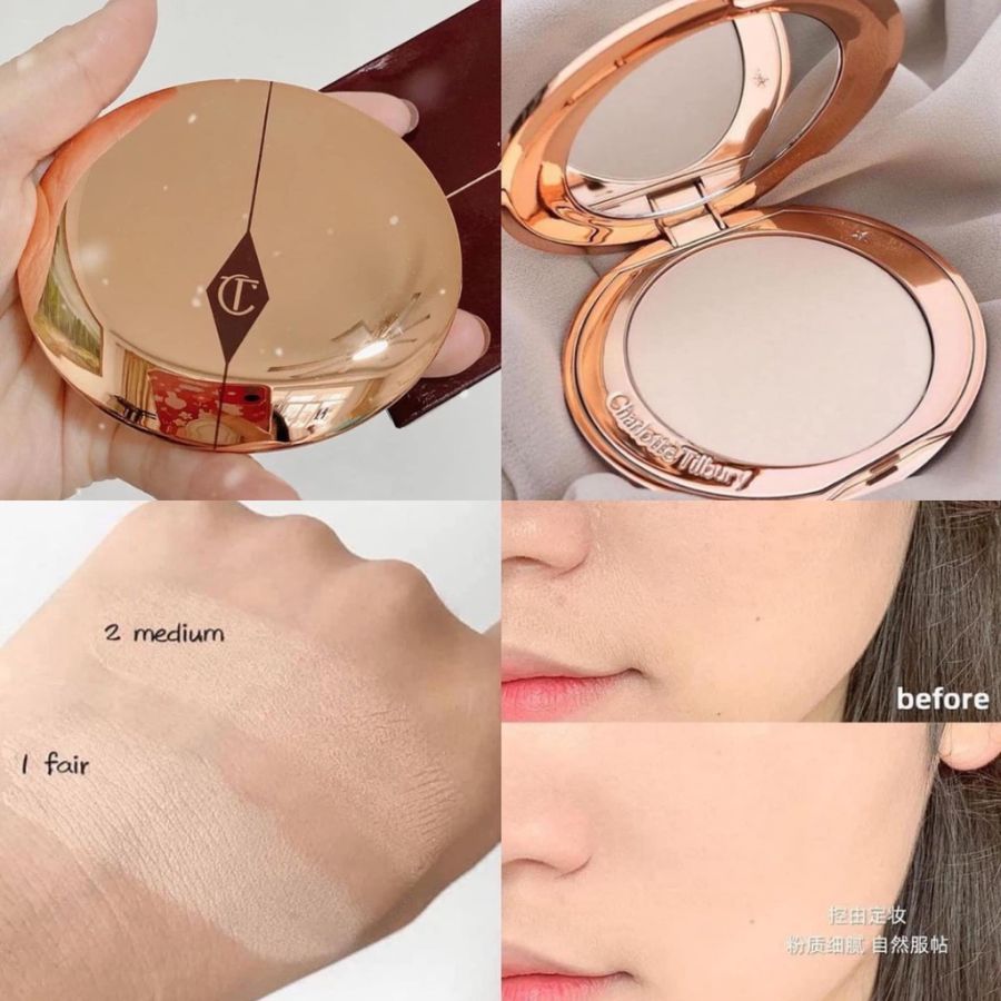 Phấn Phủ Kiềm Dầu Dạng Nén Charlotte Tilbury Airbrush Flawless Finish Powder Trang Điểm Tự Nhiên