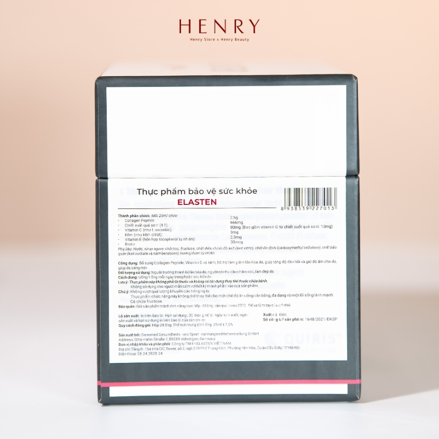 [Hàng Công Ty] Nước Uống Collagen Elasten Hộp 30 Ống x 25ml