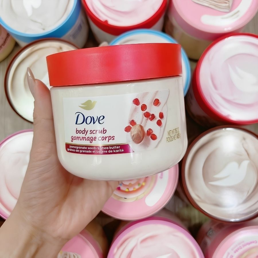 [Bản Mỹ] Tẩy Tế Bào Chết Dove Pomegranate Seeds & Shea Butter Body Scrub 425g – Làm Sạch Dịu Nhẹ, Dưỡng Ẩm & Hương Lựu Thơm Mát