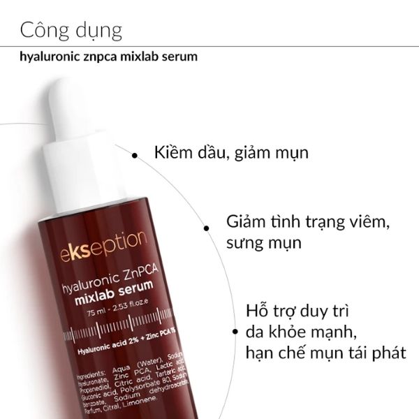 Serum Ekseption Hyaluronic ZnPCA Mixlab 75ml – Kiềm Dầu, Hỗ Trợ Giảm Mụn & Cấp Ẩm Cho Da Dầu