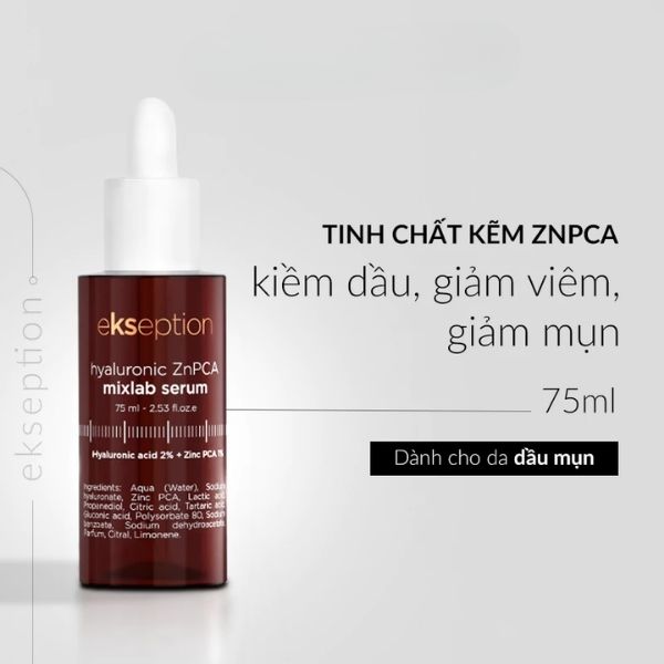 Serum Ekseption Hyaluronic ZnPCA Mixlab 75ml – Kiềm Dầu, Hỗ Trợ Giảm Mụn & Cấp Ẩm Cho Da Dầu