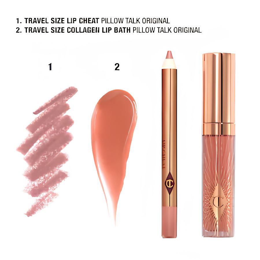 Set Son Bóng & Chì Kẻ Môi Charlotte Tilbury Mini Pillow Talk Glossy Lip Kit (Gồm 3 Phiên Bản: Original / Medium / Fair)