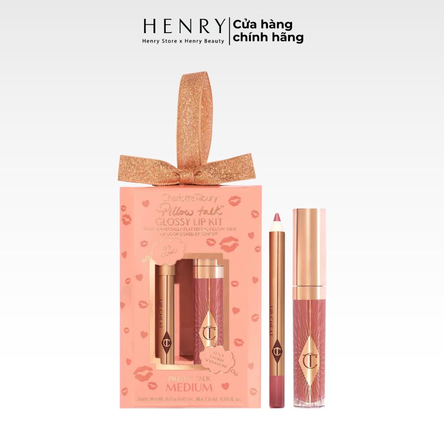 Set Son Bóng & Chì Kẻ Môi Charlotte Tilbury Mini Pillow Talk Glossy Lip Kit (Gồm 3 Phiên Bản: Original / Medium / Fair)