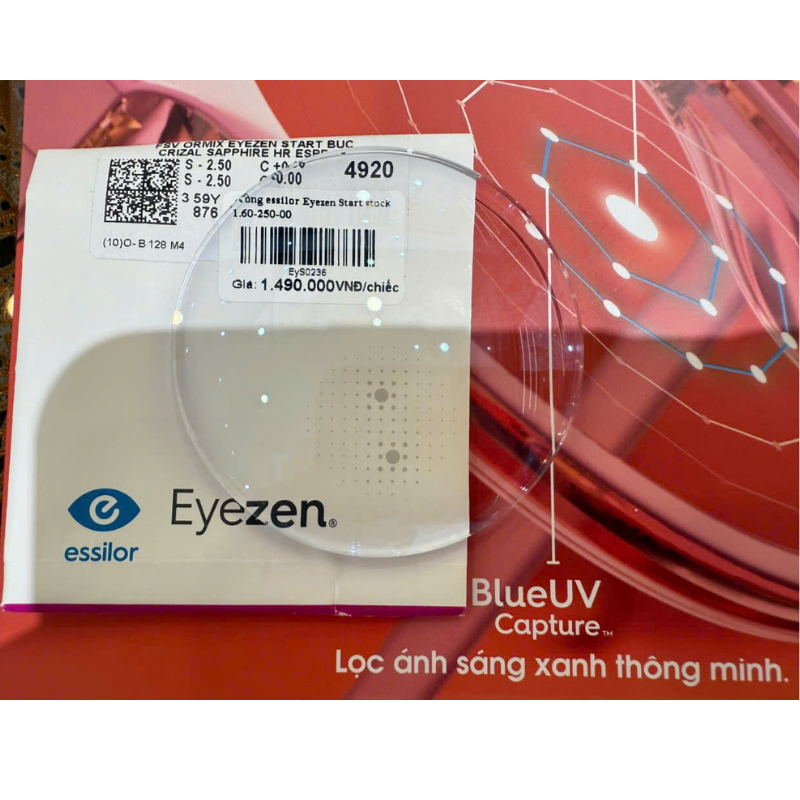 Tròng kính Eyezen Start stock 1.60 lọc ánh sáng xanh chống mỏi mắt