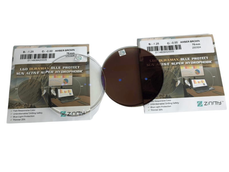 Tròng đổi màu ZINMY1.60 AMBER BROWN lọc ánh sáng xanh ( đổi màu nâu hổ phách)