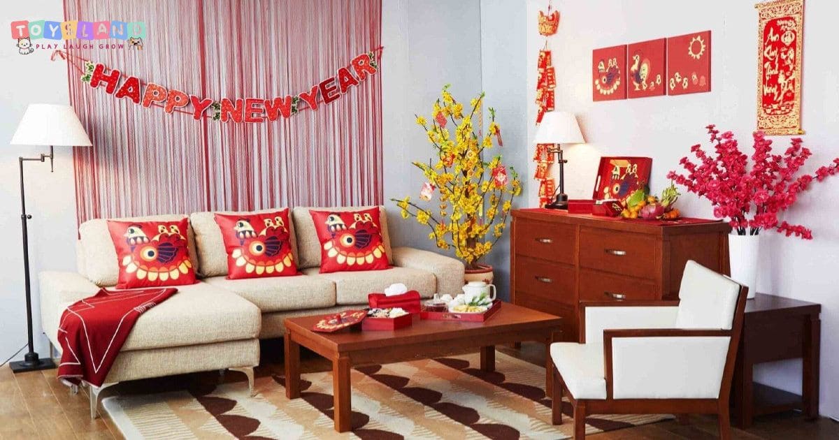 Không gian trang trí Tết ở phòng khách