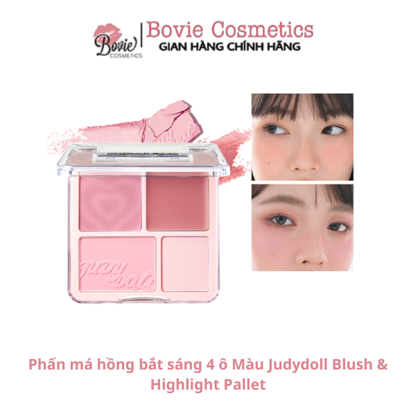 Phấn má hồng bắt sáng 4 ô Màu Judydoll Blush & Highlight Palette