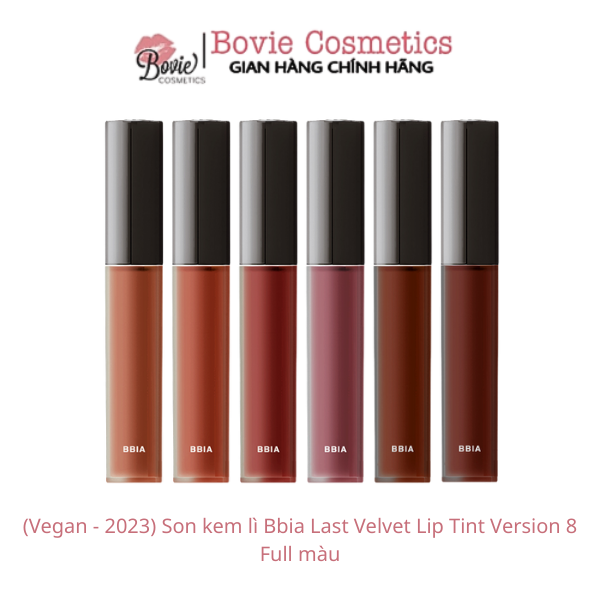 (Vegan - 2023) Son kem lì Bbia Last Velvet Lip Tint Version 8 Full màu