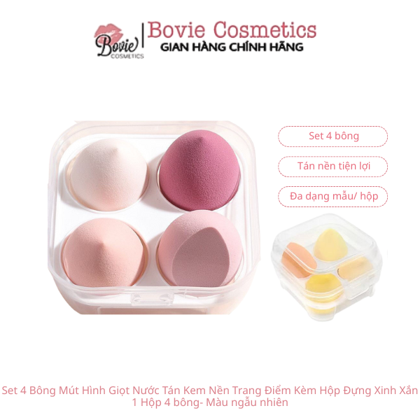 Set 4 Bông Mút Hình Giọt Nước Tán Kem Nền Trang Điểm Màu Ngẫu Nhiên