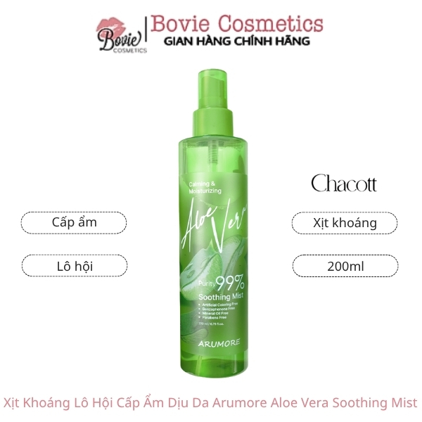 Xịt Khoáng Lô Hội Cấp Ẩm Dịu Da Arumore Aloe Vera Soothing Mist 200ML
