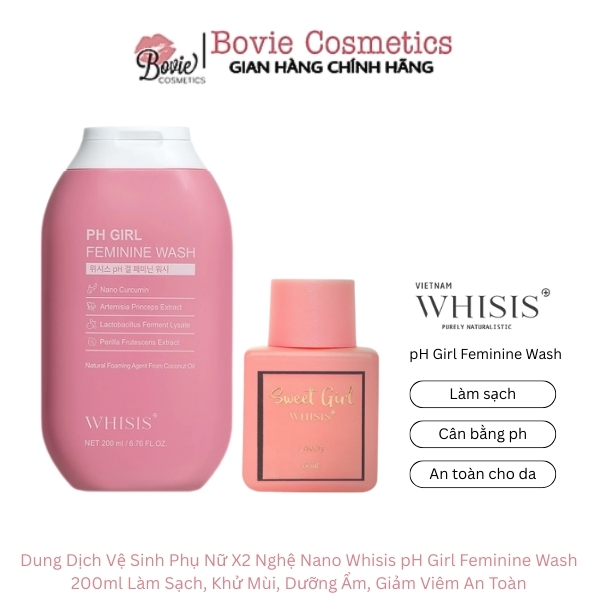 Dung Dịch Vệ Sinh Phụ Nữ X2 Nghệ Nano Whisis pH Girl Feminine Wash 200ml Làm Sạch, Khử Mùi, Dưỡng Ẩm, Giảm Viêm An Toàn