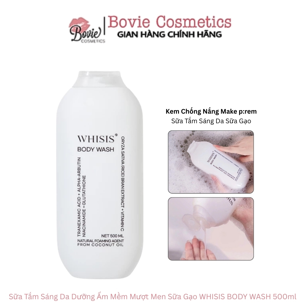 Sữa Tắm Sáng Da Dưỡng Ẩm Mềm Mượt Men Sữa Gạo Whisis Body Wash 500ml