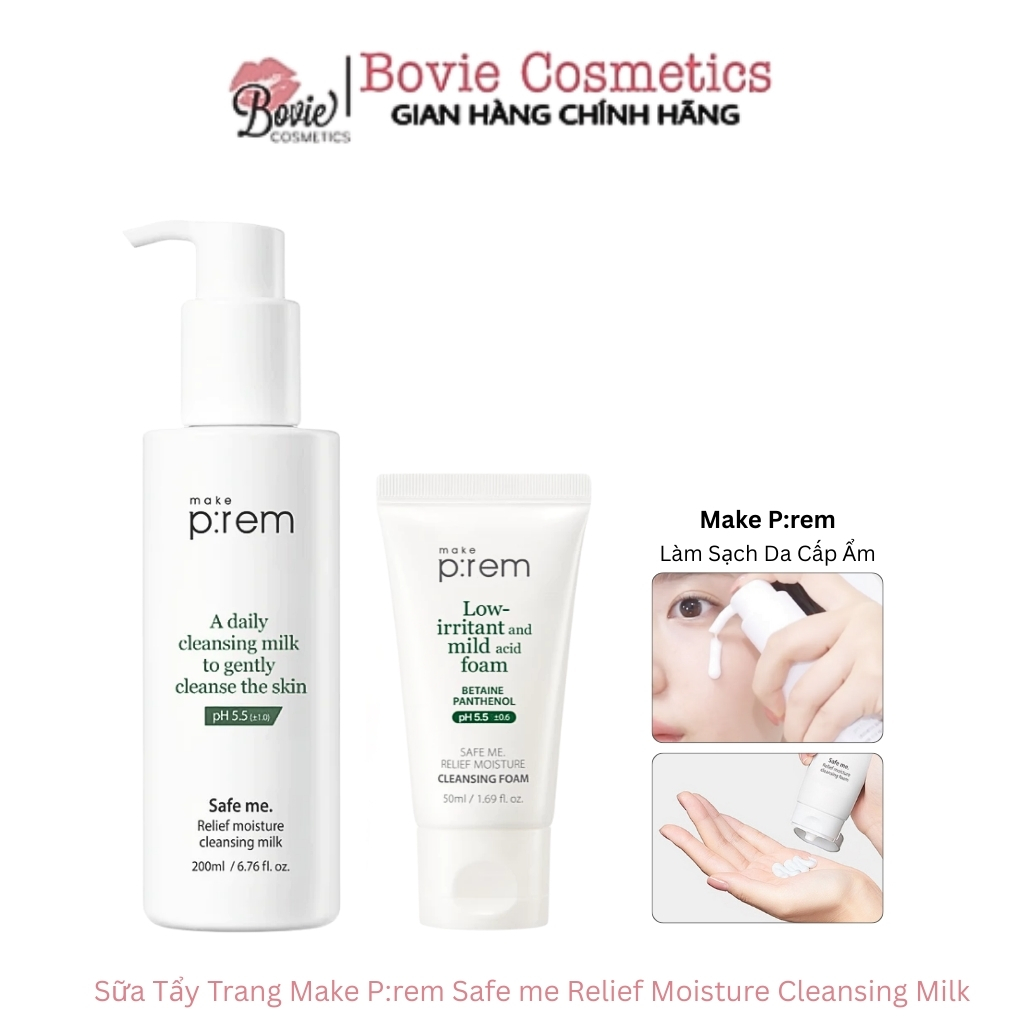 Sữa Rửa Mặt, Sữa Tẩy Trang Make P:rem Safe me Relief Moisture Cleansing Milk