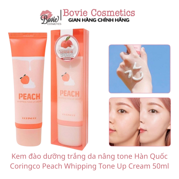 Kem đào dưỡng trắng da nâng tone Hàn Quốc Coringco Peach Whipping Tone Up Cream 50ml