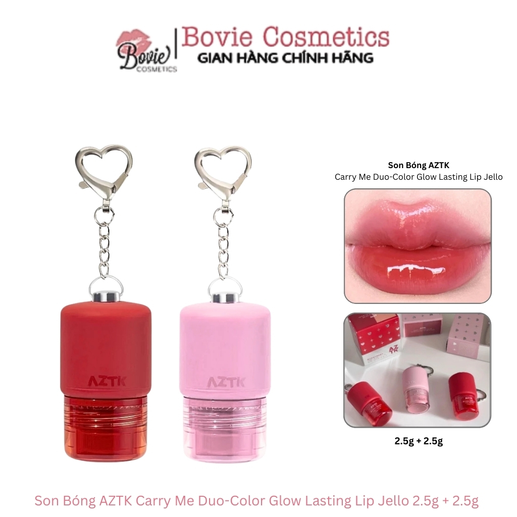 Son Bóng AZTK Carry Me Duo-Color Glow Lasting Lip Jello 2.5g + 2.5g (Kèm quà)