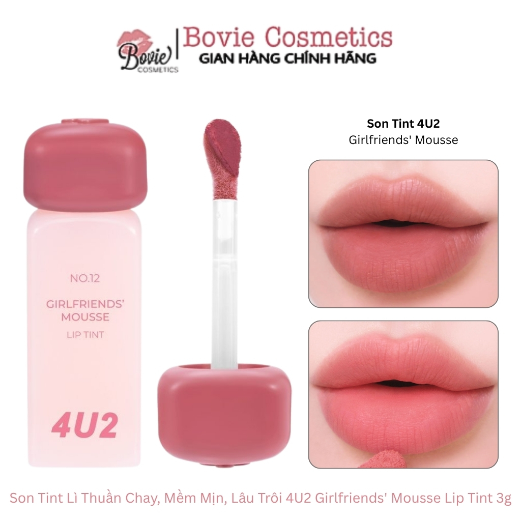 Son Tint Lì Thuần Chay, Mềm Mịn, Lâu Trôi 4U2 Girlfriends' Mousse Lip Tint 3g