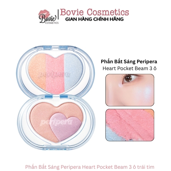 Phấn Bắt Sáng 3 Màu Peripera Heart Pocket Beam hình trái tim 3.3g