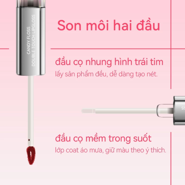 Son Bóng AZTK 2 Đầu Candy Double Touch Lipgloss Đầu Son Bùn Mờ Đầu Son Bóng Tráng Gương 1.7ml+1.7ml