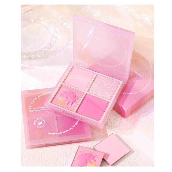 Phấn Má Hồng XIXI Sunset 4 ô Nhũ Sáng Highlight Tông Lì Và Nhũ Tạo Khối Trang Điểm D511