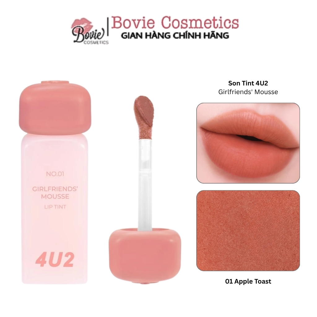 Son Tint Lì Thuần Chay, Mềm Mịn, Lâu Trôi 4U2 Girlfriends' Mousse Lip Tint 3g