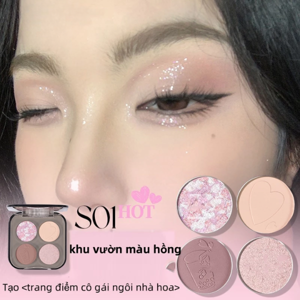 VEECCI Bảng Phấn Mắt Bốn Màu Sắc Hiệu Ứng Lì Ánh Nhũ Chống Nhòe Thời Trang VC005