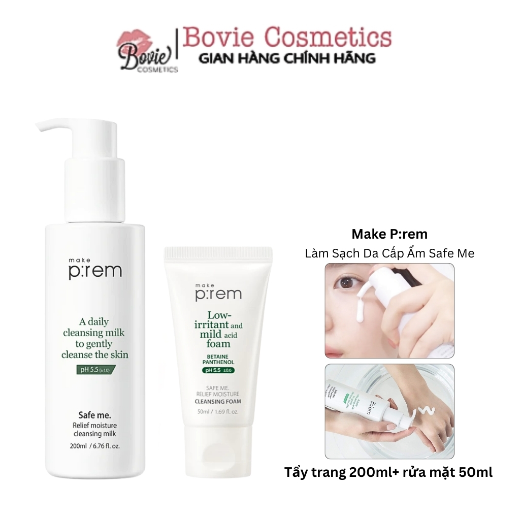 Sữa Rửa Mặt, Sữa Tẩy Trang Make P:rem Safe me Relief Moisture Cleansing Milk